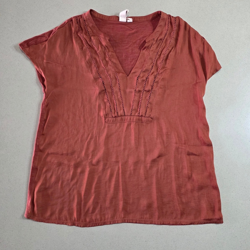 Dolan Left Coast Collection Rust Red V-Neck Ladder Lace Mixed Media Top Small